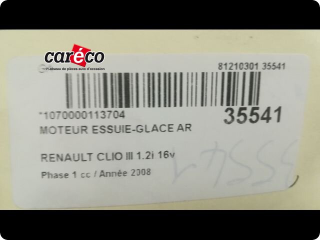 Moteur essuie glace arriere RENAULT CLIO 3 PHASE 1 d'occasion