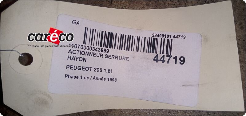 ACTIONNEUR SERRURE HAYON PEUGEOT 206 3/5 portes (2A/C) 1.6 i 661516